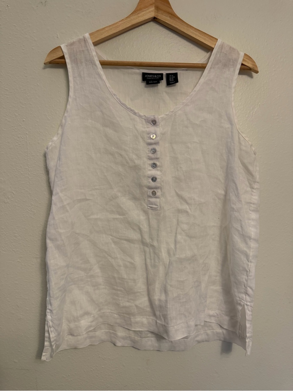 Jones & Co White Linen Button-Front Tank Top
